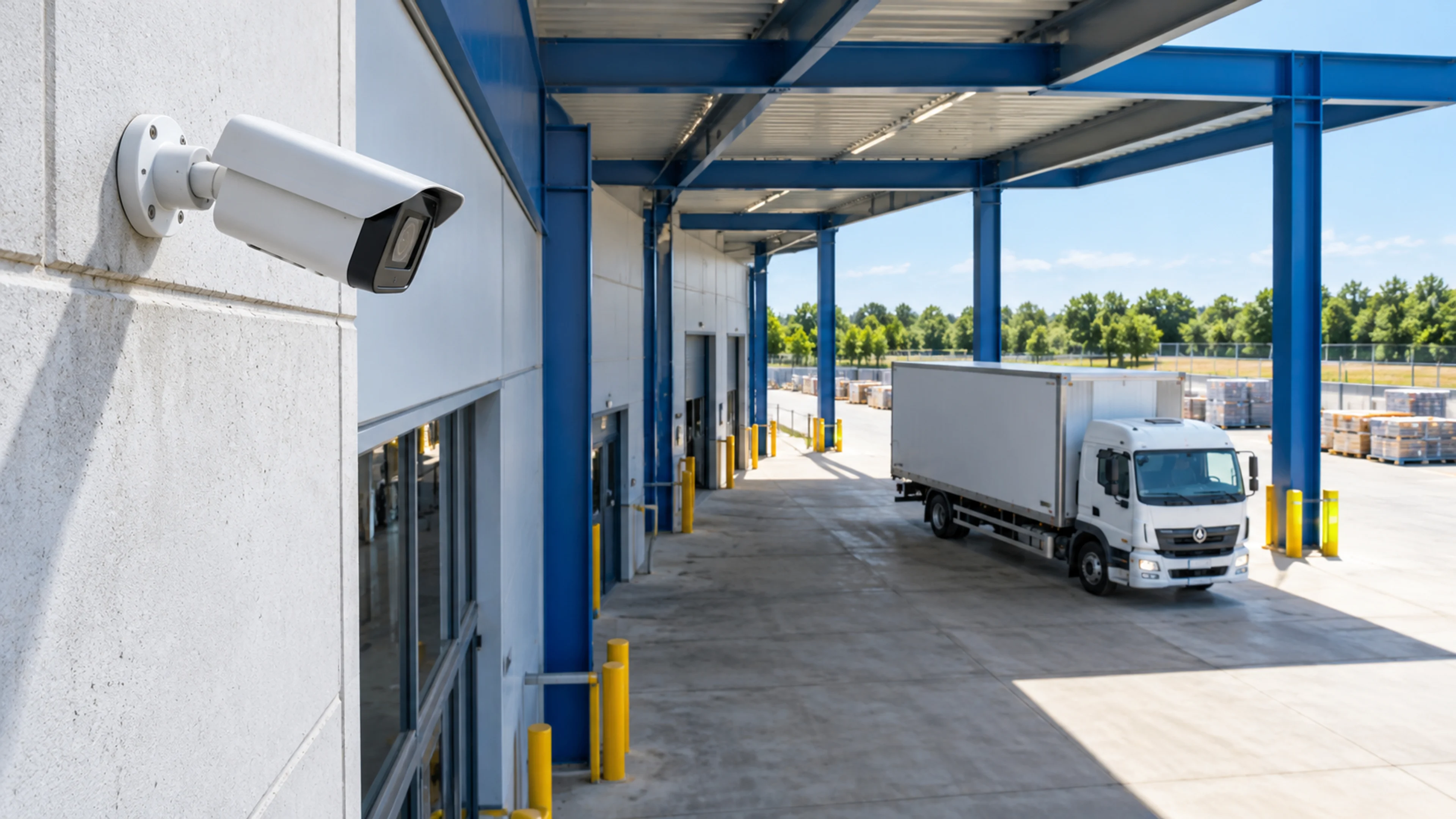 Professional network security camera installed at a facility entrance.
